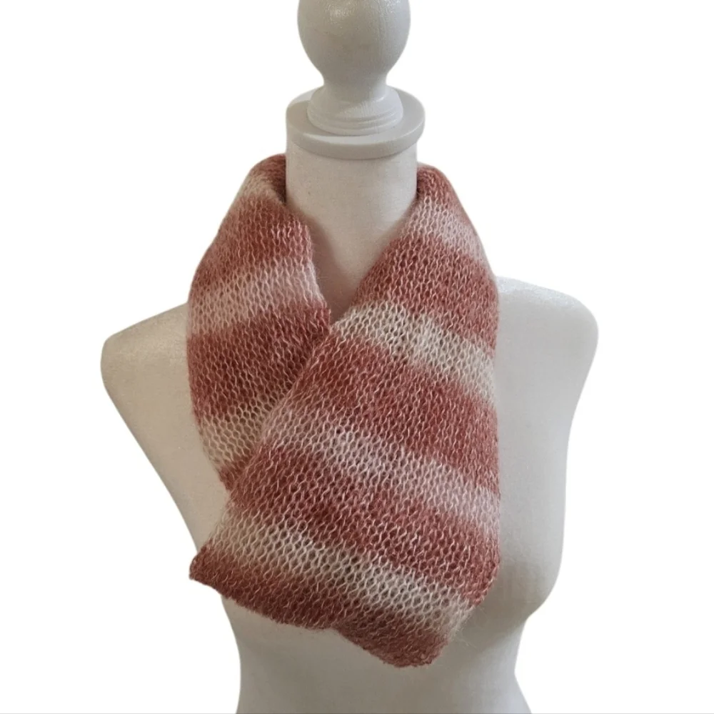 Hand Crafted Crochet Scarf Pink Striped Handmade Unique